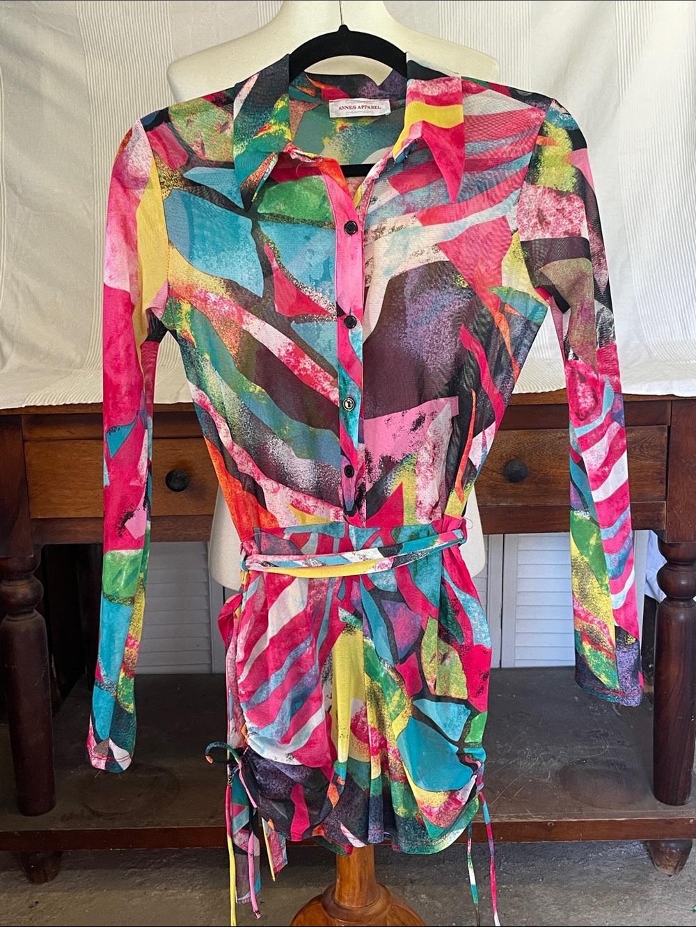 Colorful Abstract Print Button-Up Shorts Romper